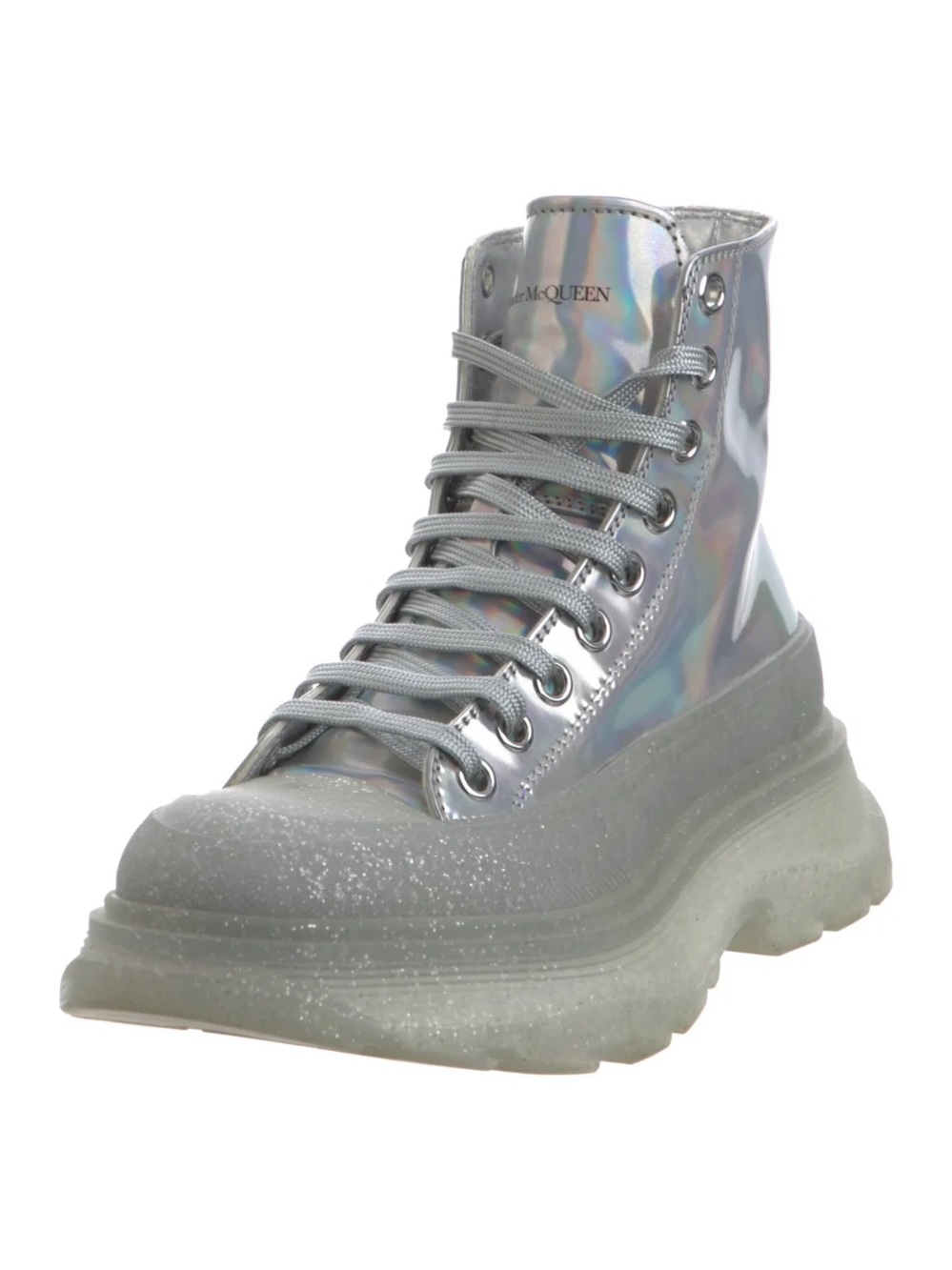 Alexander McQueen Silver Iridescent Platform Lace-Up Boot
